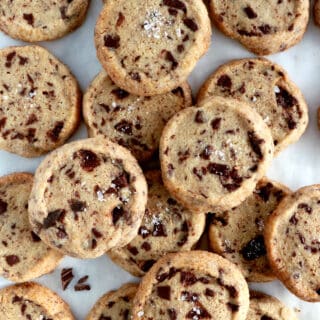 These chocolate chip shortbread cookies are rich, buttery, crispy, and loaded with chocolate chunks.