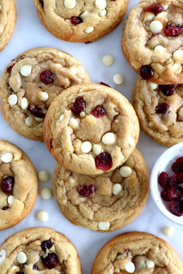 These are the BEST white chocolate cranberry cookies! Thick, soft and chewy, with crispy edges, they are deliciously sweet and slightly tart.