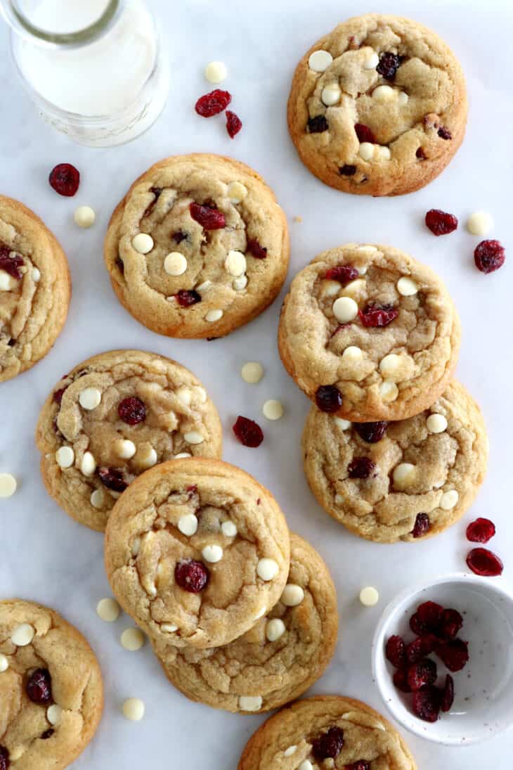 These are the BEST white chocolate cranberry cookies! Thick, soft and chewy, with crispy edges, they are deliciously sweet and slightly tart.