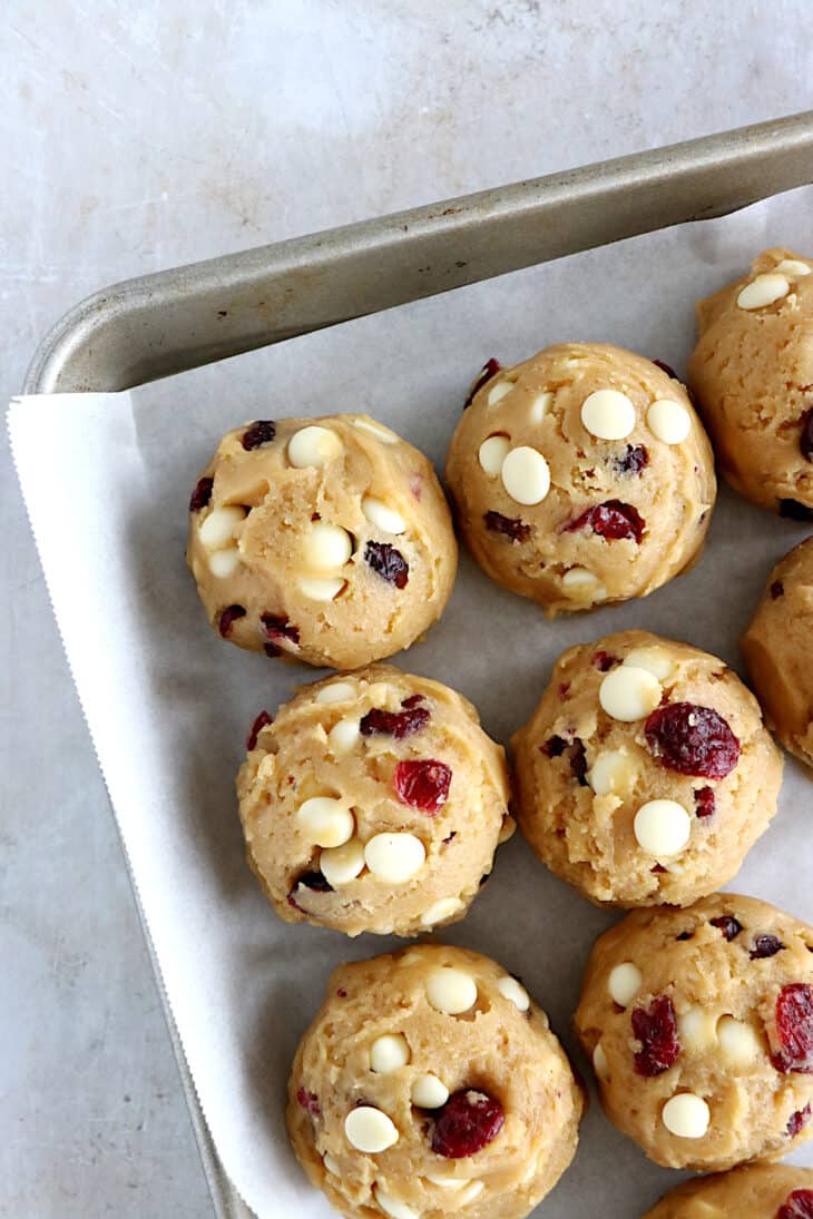 These are the BEST white chocolate cranberry cookies! Thick, soft and chewy, with crispy edges, they are deliciously sweet and slightly tart.