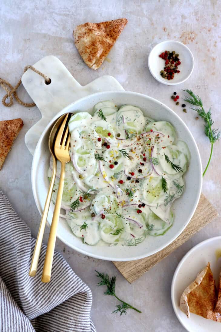 This creamy dill cucumber salad is quick, easy to assemble, very refreshing, and perfect for picnics or summer grilling.