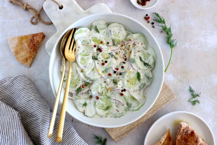 This creamy dill cucumber salad is quick, easy to assemble, very refreshing, and perfect for picnics or summer grilling.