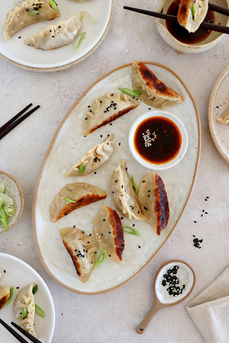 Learn how to make vegetable gyoza from scratch! These Japanese appetizers are tender, crispy on the bottom and loaded with umami flavors.
