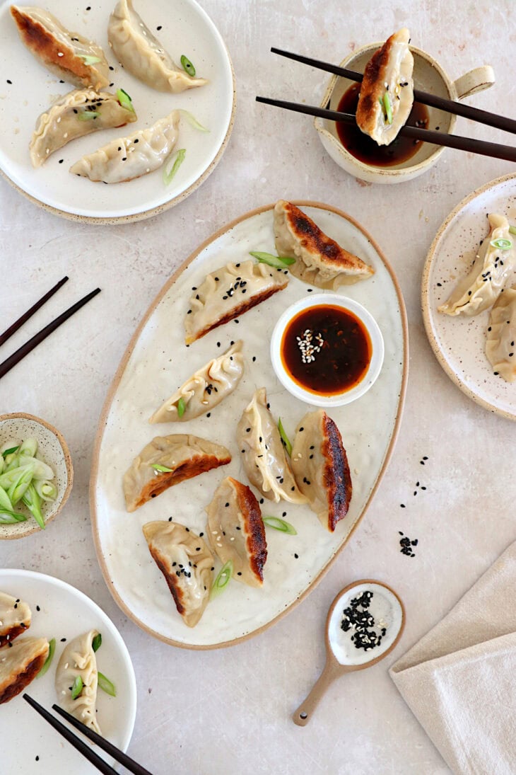 Learn how to make vegetable gyoza from scratch! These Japanese appetizers are tender, crispy on the bottom and loaded with umami flavors.