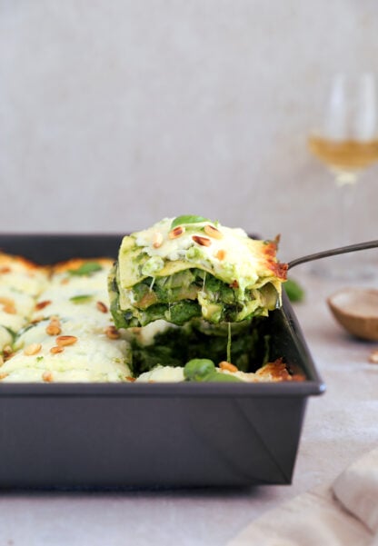 These green goddess lasagna are packed with greens and cheesy flavors. Perfect for meal prep and kid approved!