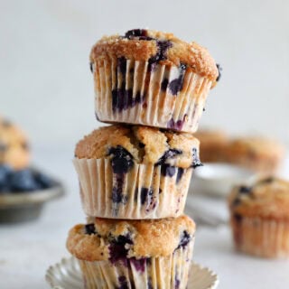 These are the BEST blueberry muffins! With a moist, tender crumb, these bakery-style muffins are bursting with juicy blueberries.