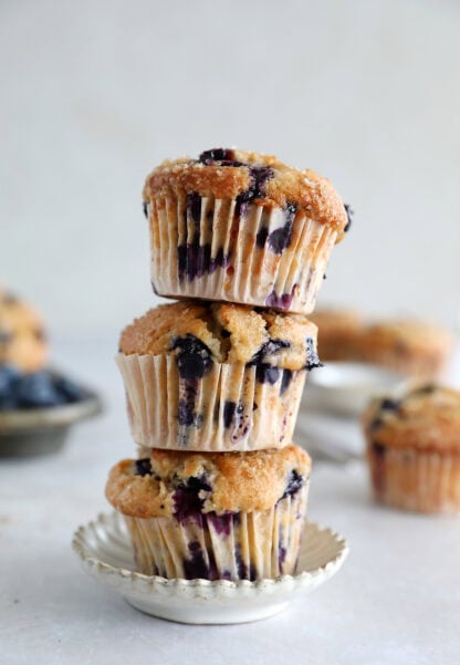 These are the BEST blueberry muffins! With a moist, tender crumb, these bakery-style muffins are bursting with juicy blueberries.