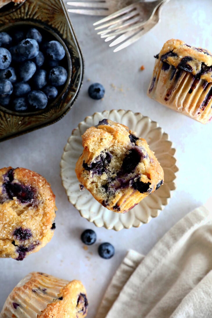 These are the BEST blueberry muffins! With a moist, tender crumb, these bakery-style muffins are bursting with juicy blueberries.