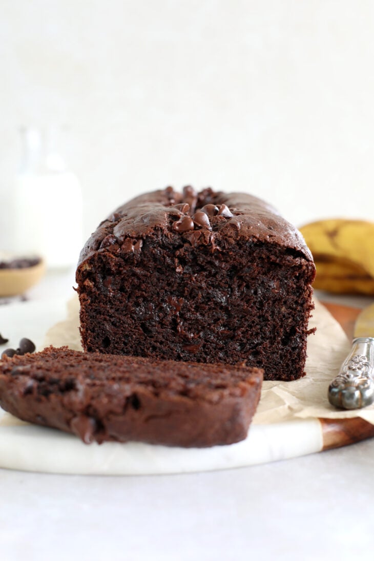 This double chocolate banana bread is perfectly moist, tender, and loaded with rich chocolate flavors.