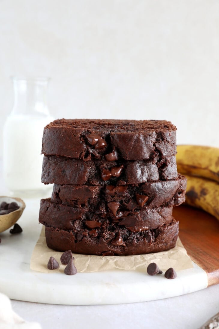 This double chocolate banana bread is perfectly moist, tender, and loaded with rich chocolate flavors.