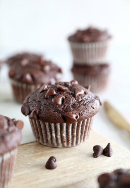 These double chocolate muffins are loaded with chocolate flavors. They are perfectly moist and fluffy, with an irresistible crunchy muffin top!