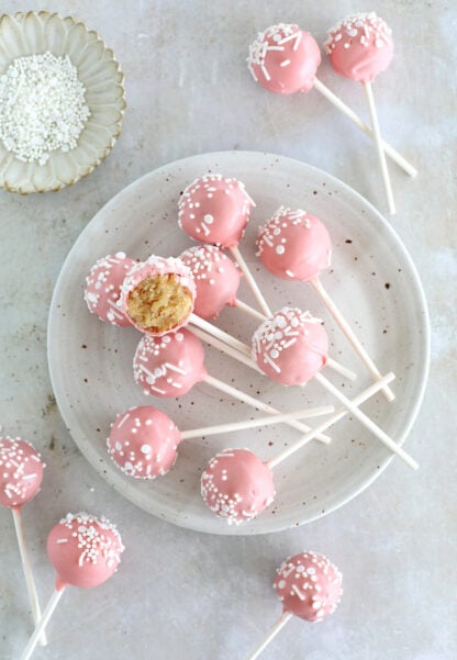 Learn how to make homemade cake pops from scratch! These copycat Starbucks cake pops make a cute bite-size treat for a kid's birthday party.