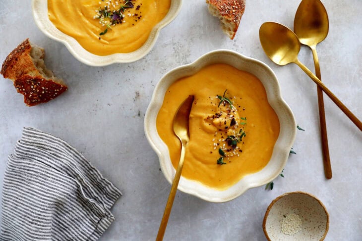 This easy carrot and red lentil soup is comforting, nourishing and prepared with simple ingredients.