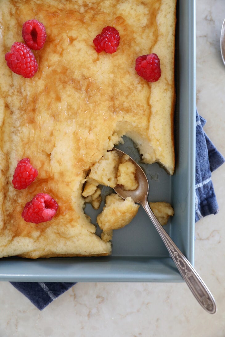 This cottage cheese bake is the ultimate sheet pan pancake. Loaded with protein, it's light and fluffy, with a tender, custard-like center.