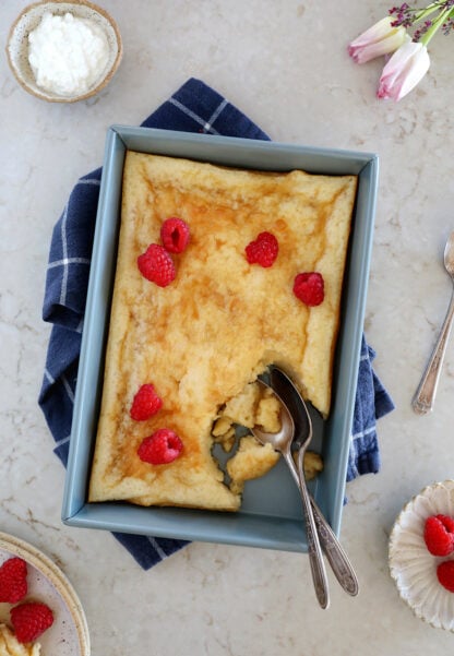 This cottage cheese bake is the ultimate sheet pan pancake. Loaded with protein, it's light and fluffy, with a tender, custard-like center.