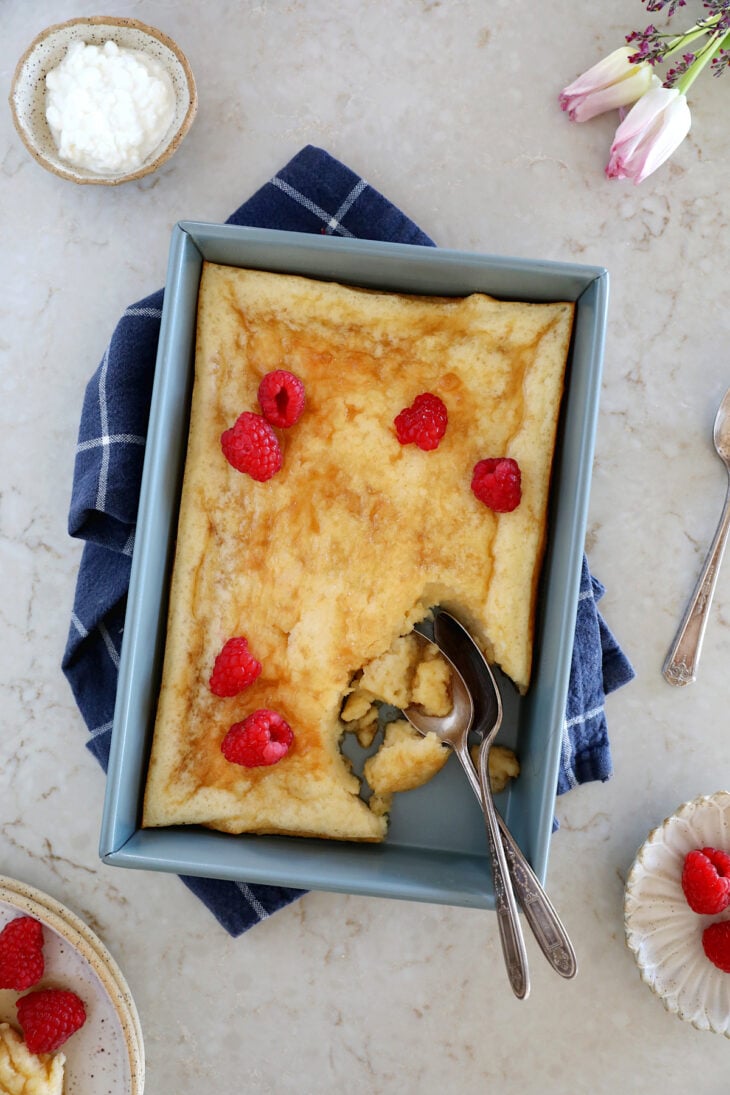 This cottage cheese bake is the ultimate sheet pan pancake. Loaded with protein, it's light and fluffy, with a tender, custard-like center.