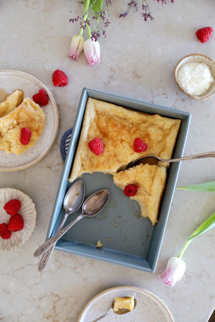This cottage cheese bake is the ultimate sheet pan pancake. Loaded with protein, it's light and fluffy, with a tender, custard-like center.